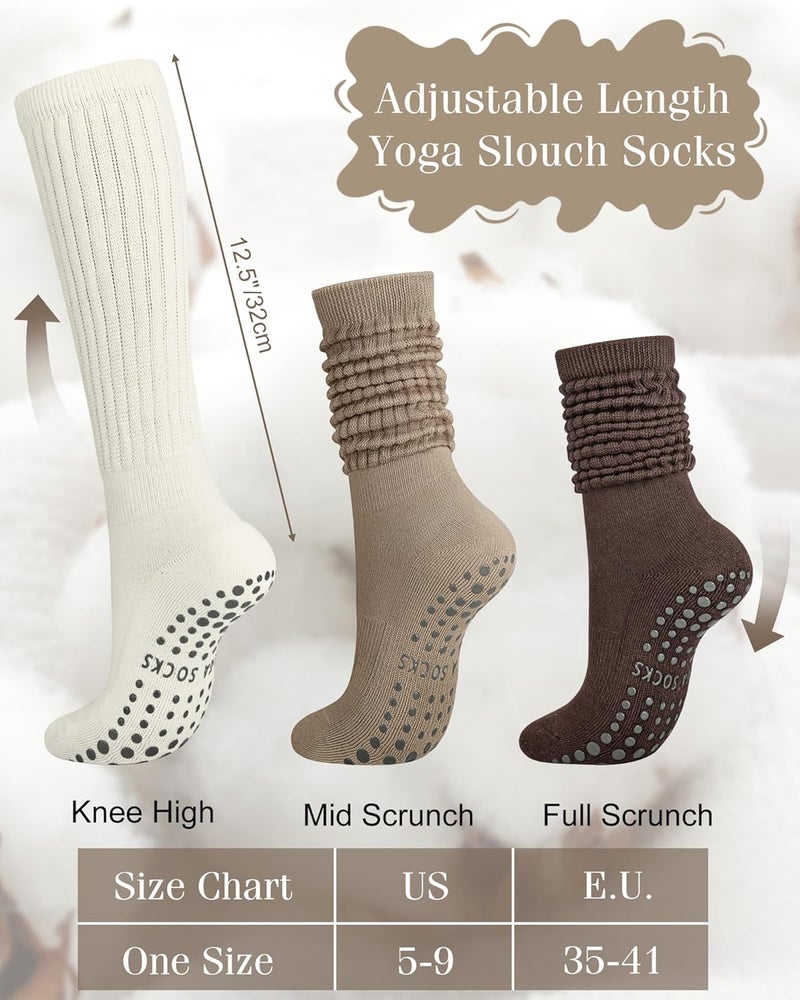 YSense 4 Pairs Pilates Socks with Grips for Women Non Slip Long Slouch Socks Yoga Grippy Sock Slouchy Barre Hospital Slipper - Image 2